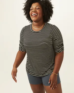 Abby Ruched Sleeve Tee | Black / Ivory