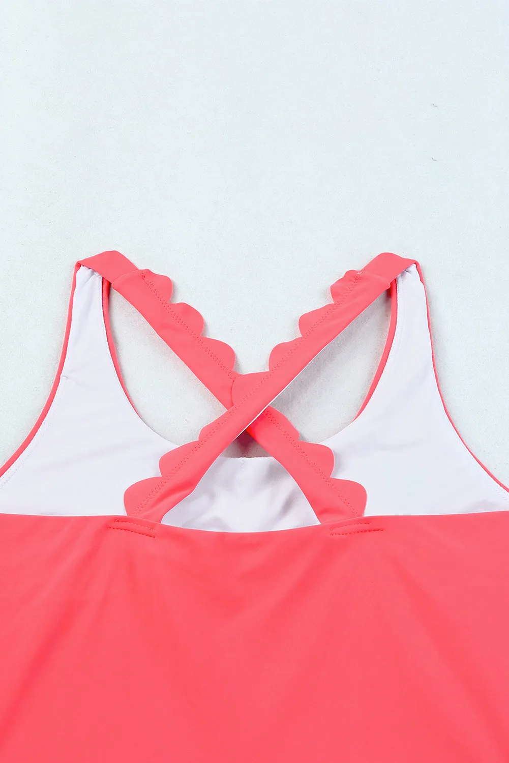 Aleena Scalloped Criss Cross High Waist Bikini by Threaded Pear