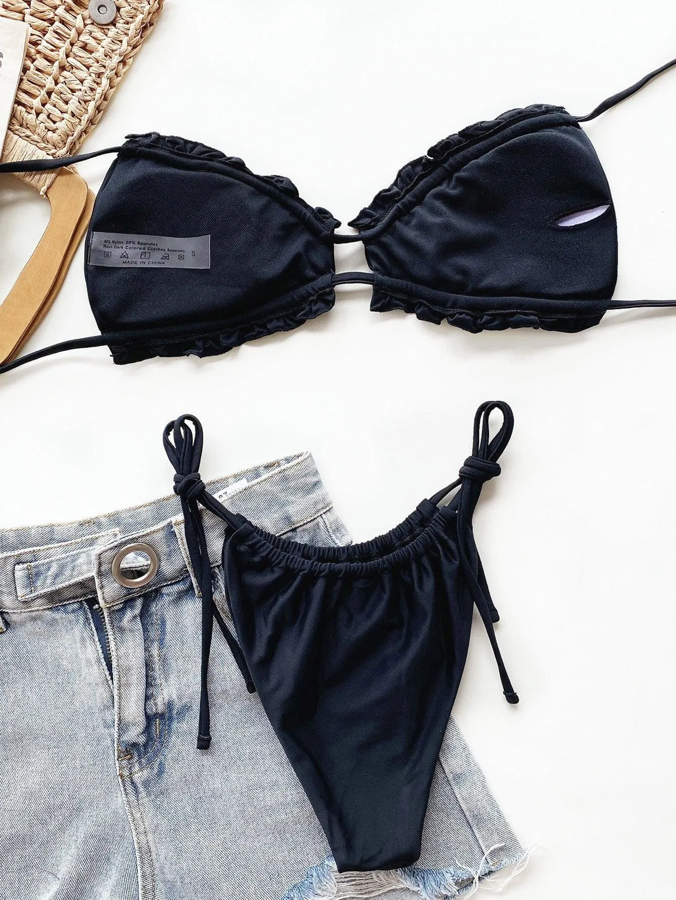 Aquaholic Halter Tie Waist String Bikini Set