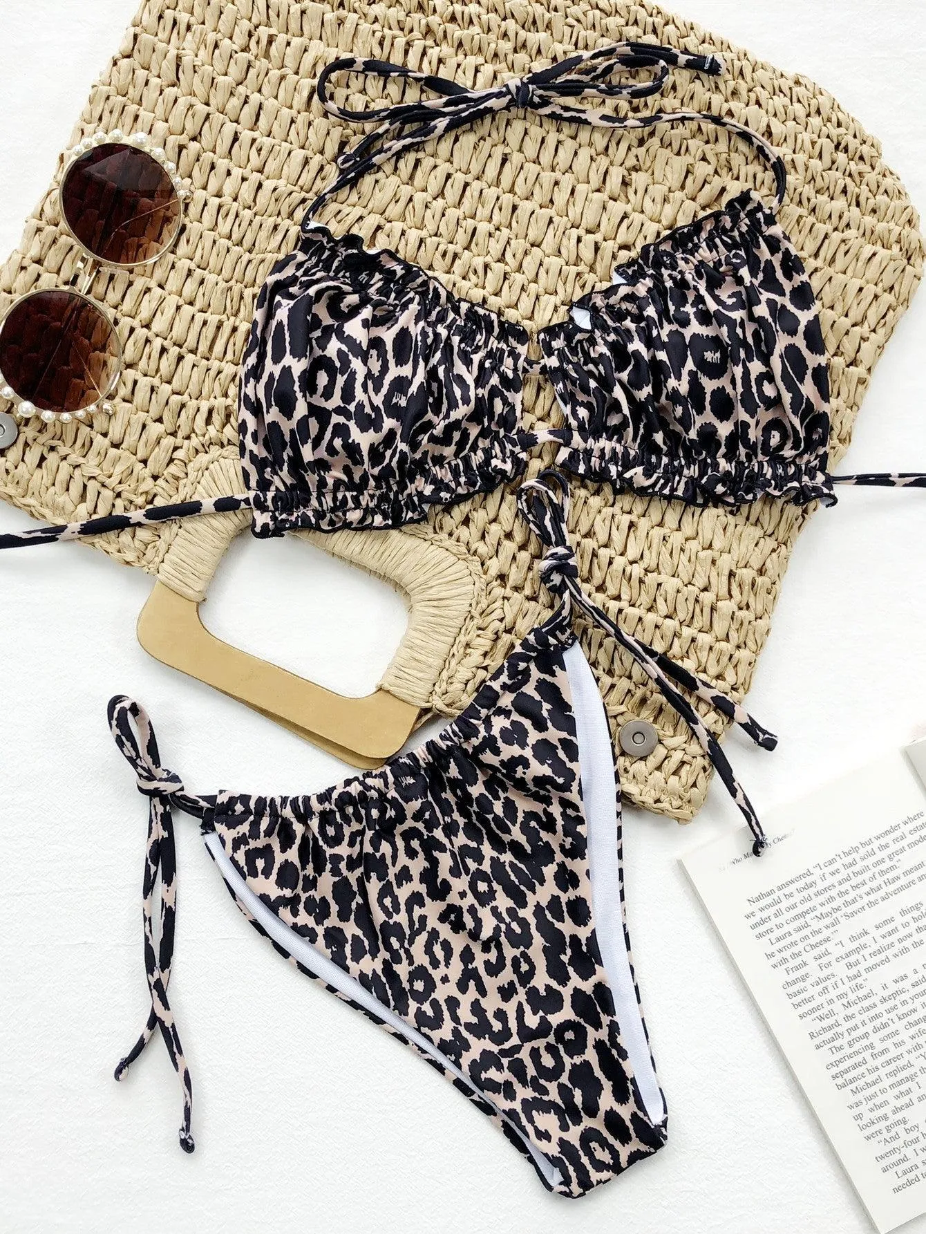 Aquaholic Halter Tie Waist String Bikini Set