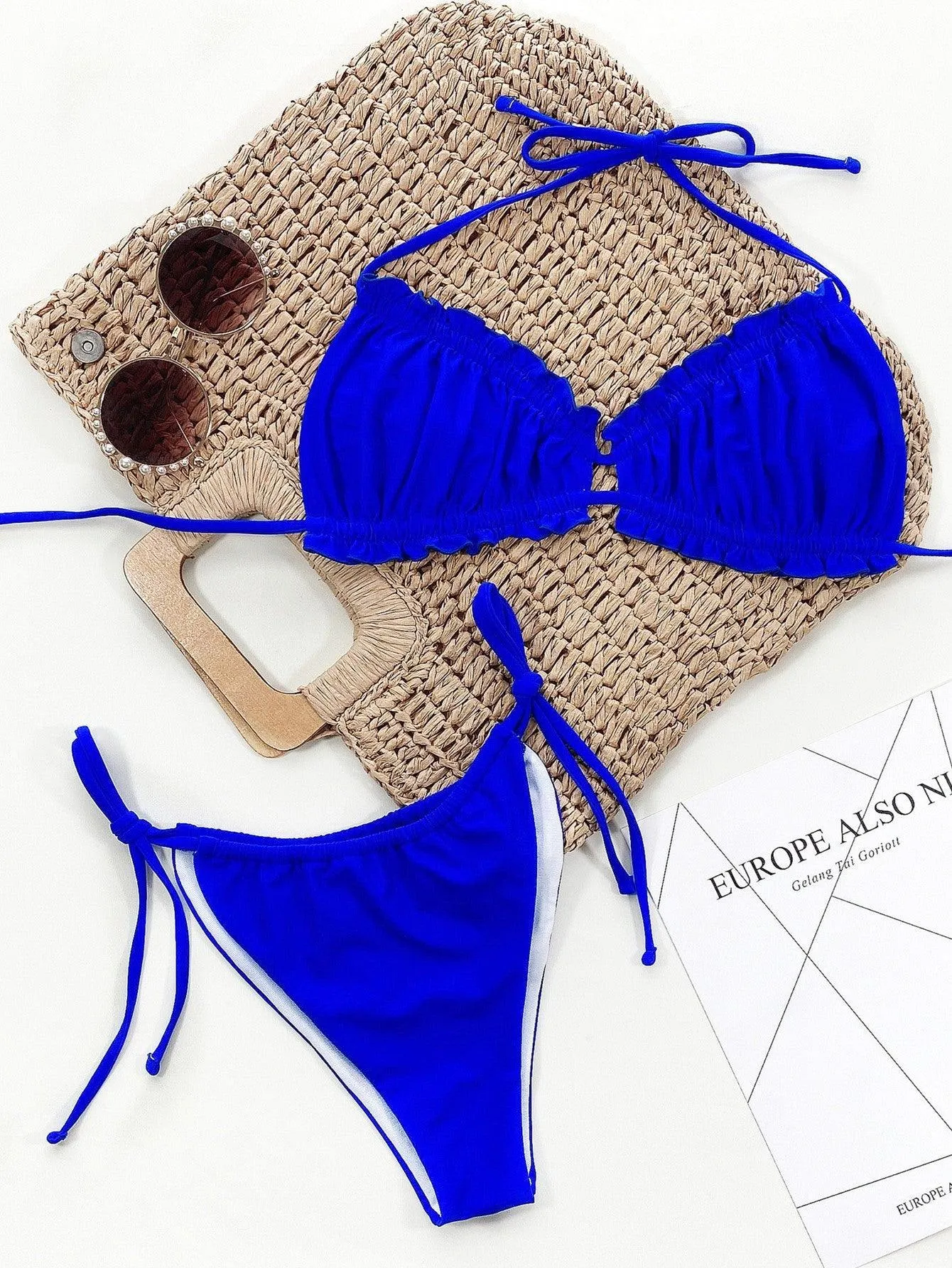 Aquaholic Halter Tie Waist String Bikini Set