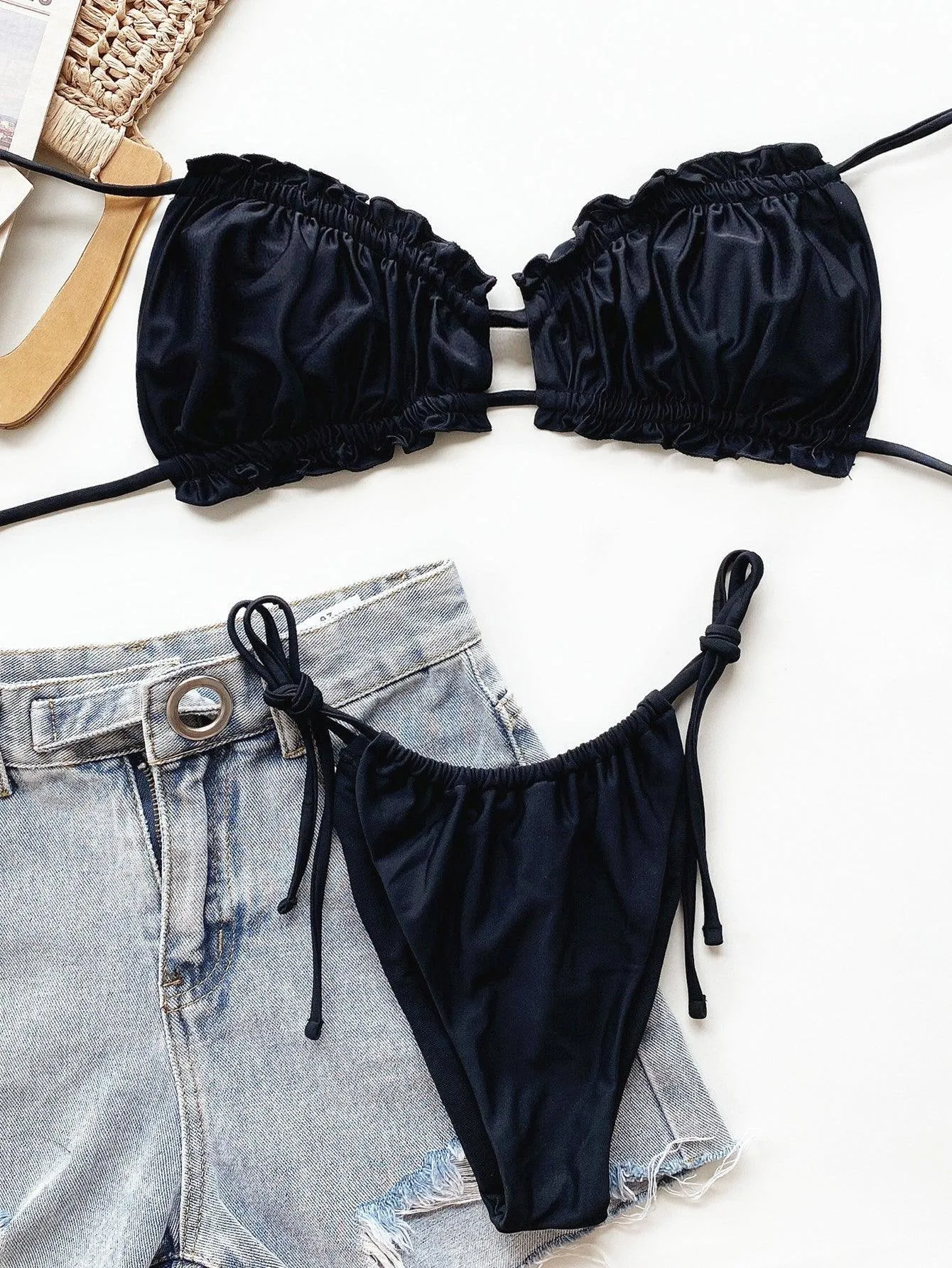 Aquaholic Halter Tie Waist String Bikini Set