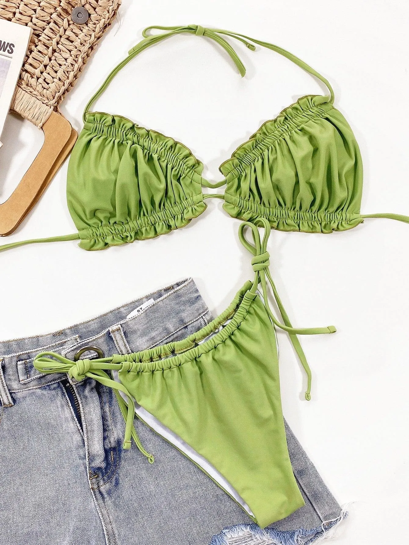 Aquaholic Halter Tie Waist String Bikini Set