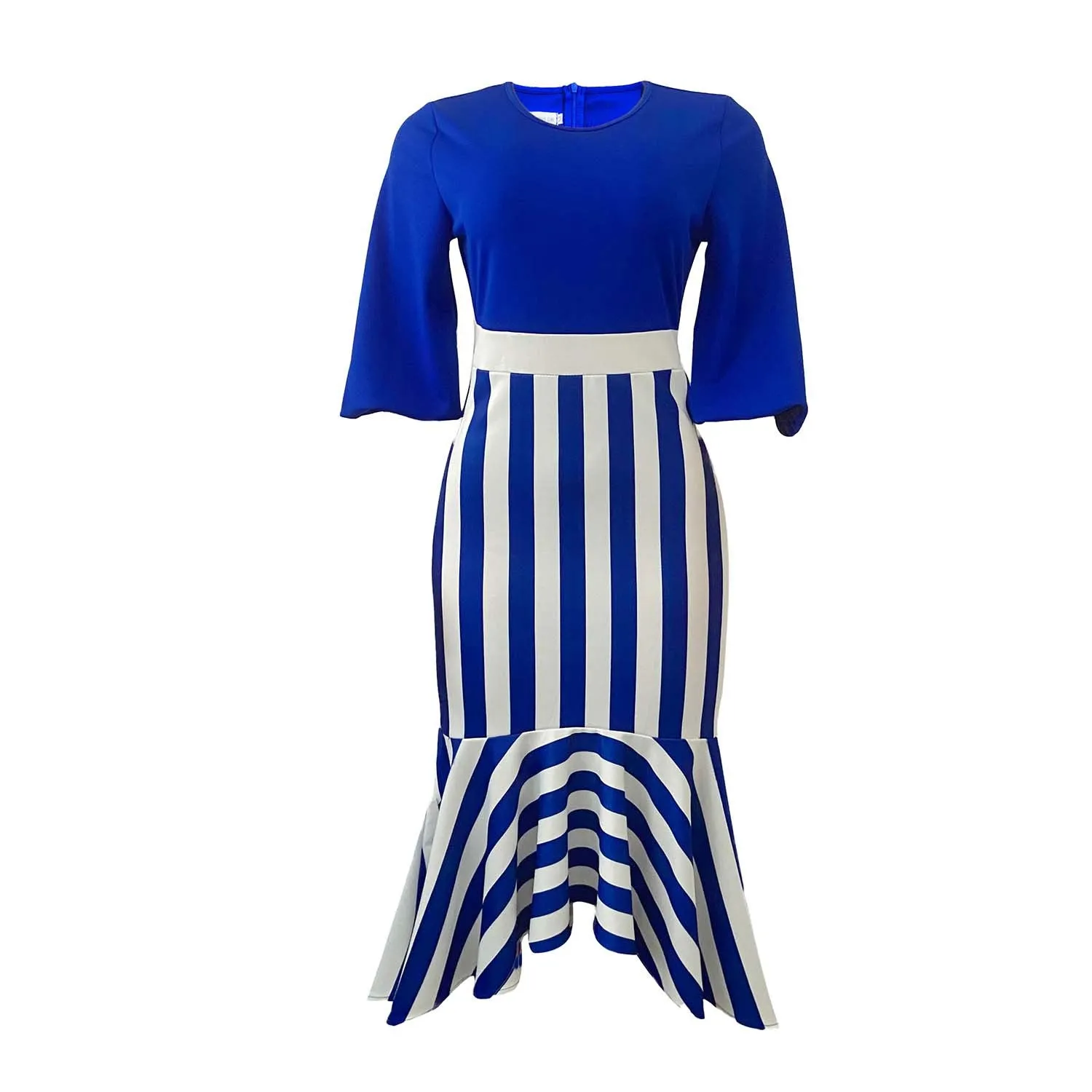 Asymmetrical Striped Fish-tail Commuter Dress