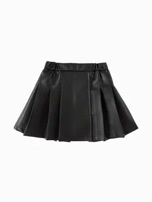 Balabala Children's Clothing Girls' Skirt Imitation Leather Skirt 2025 Spring New Style Pleated Skirt