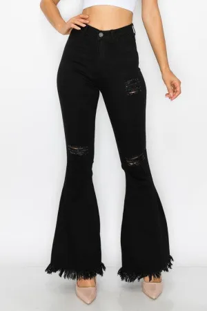 BC012 ripped knees high waist stretch bell bottom jeans