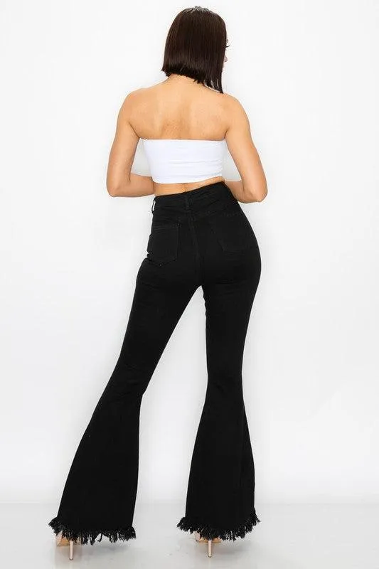 BC012 ripped knees high waist stretch bell bottom jeans