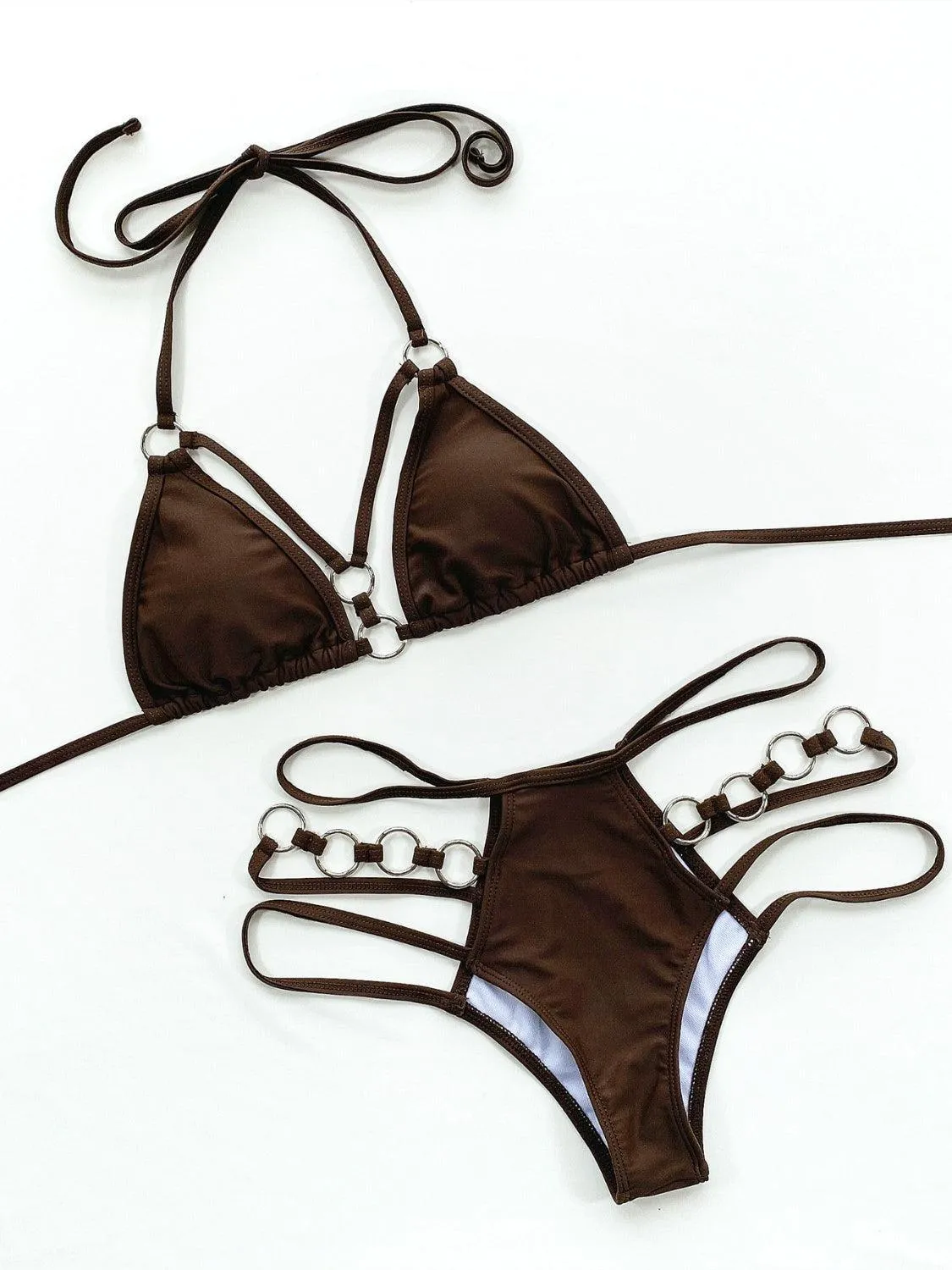Beach Goddess Cutout Halter Strappy Bikini Set