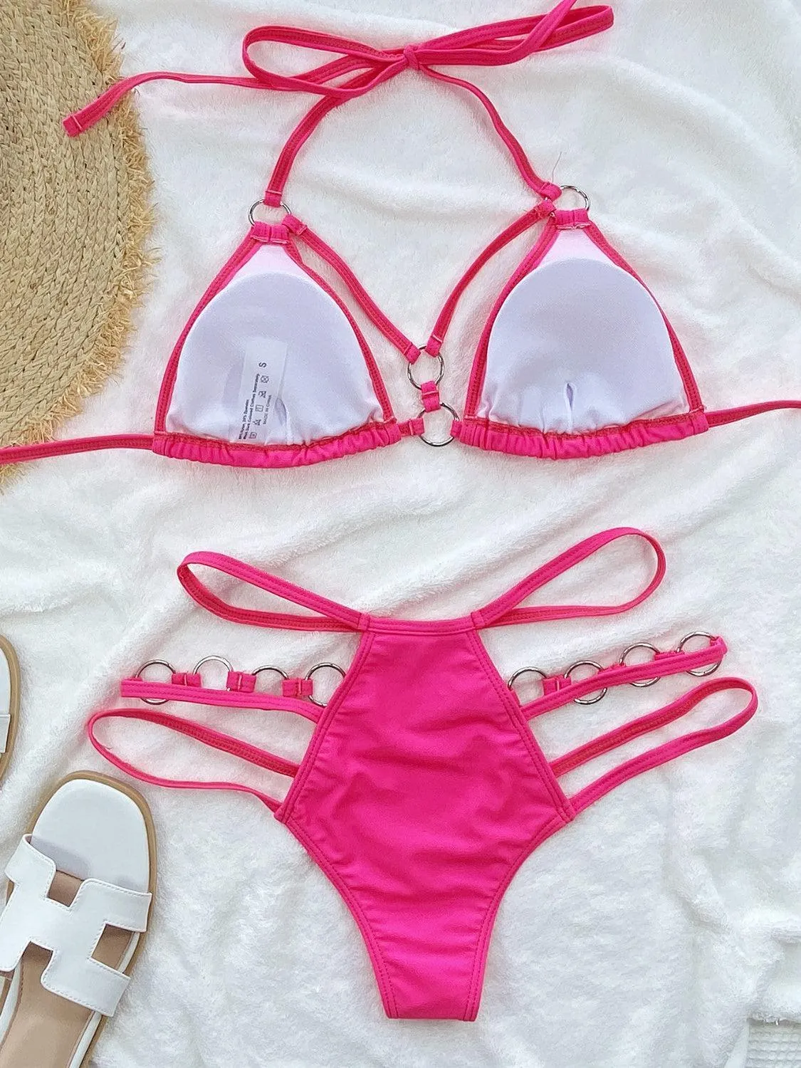 Beach Goddess Cutout Halter Strappy Bikini Set