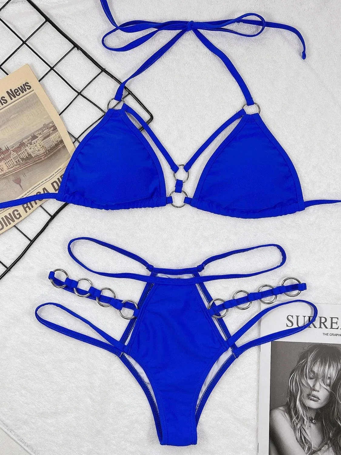 Beach Goddess Cutout Halter Strappy Bikini Set