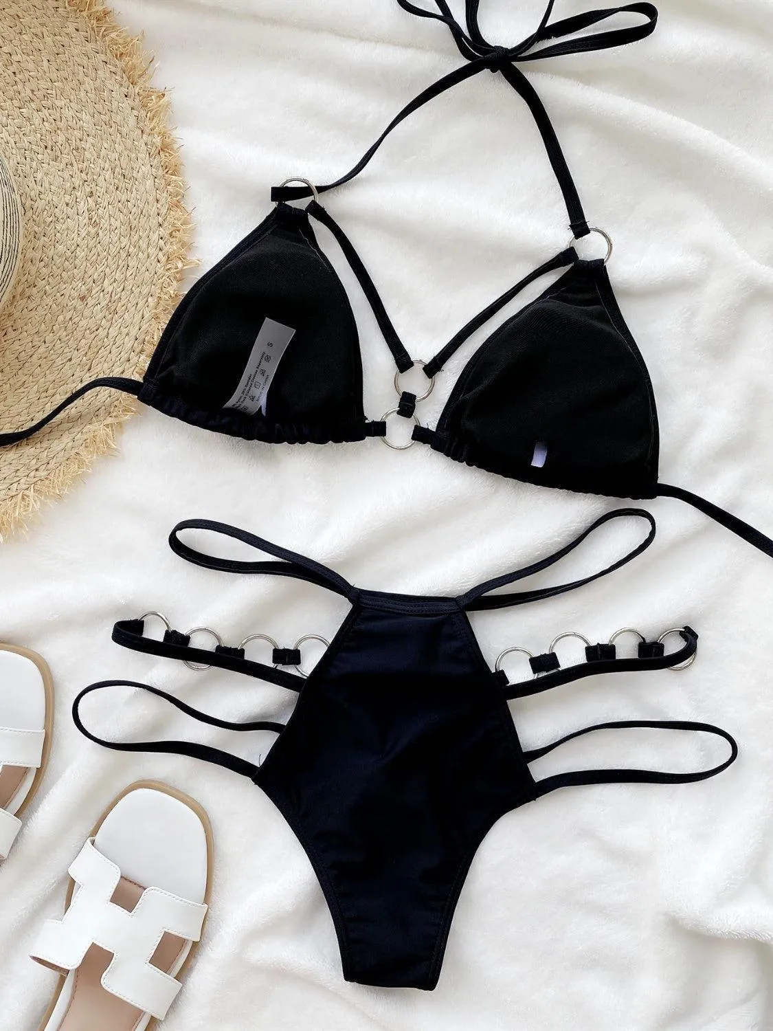 Beach Goddess Cutout Halter Strappy Bikini Set