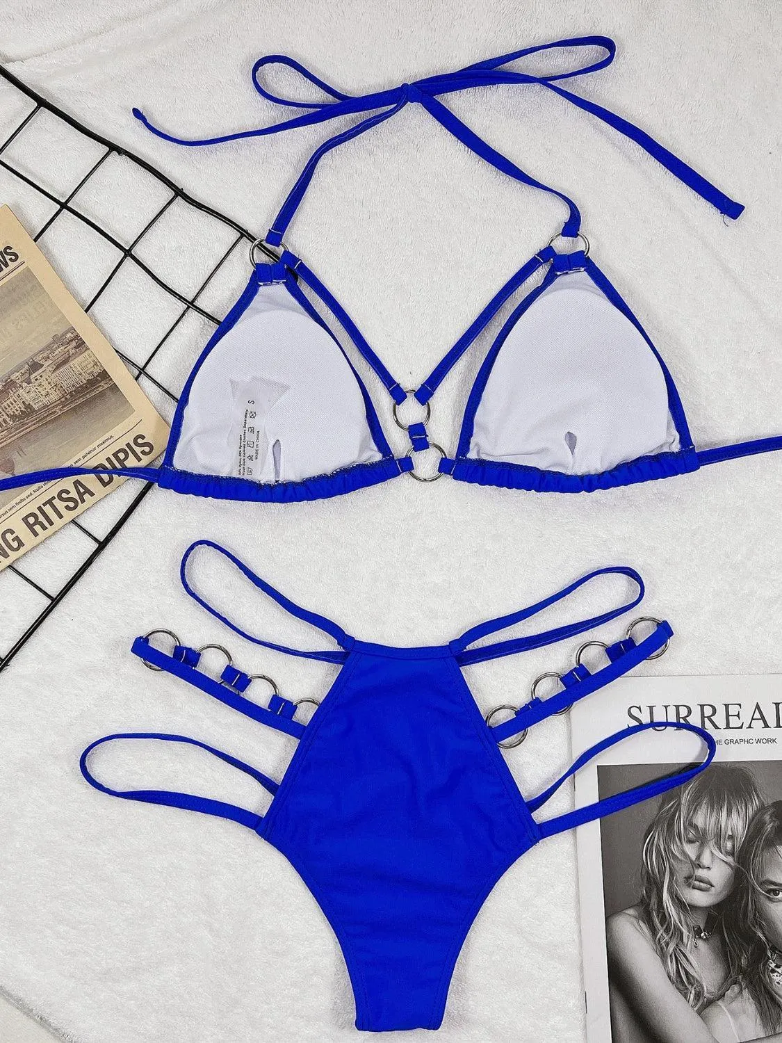 Beach Goddess Cutout Halter Strappy Bikini Set