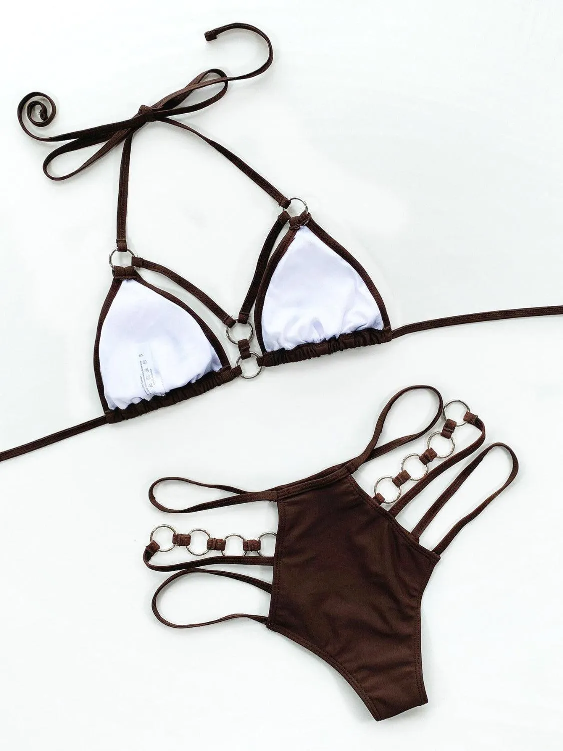 Beach Goddess Cutout Halter Strappy Bikini Set