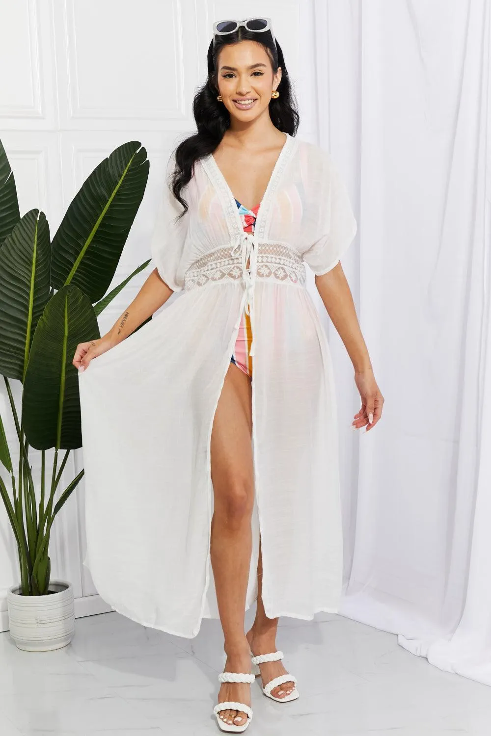 Beachy Essence Open Front White Maxi Cover-Up Dress
