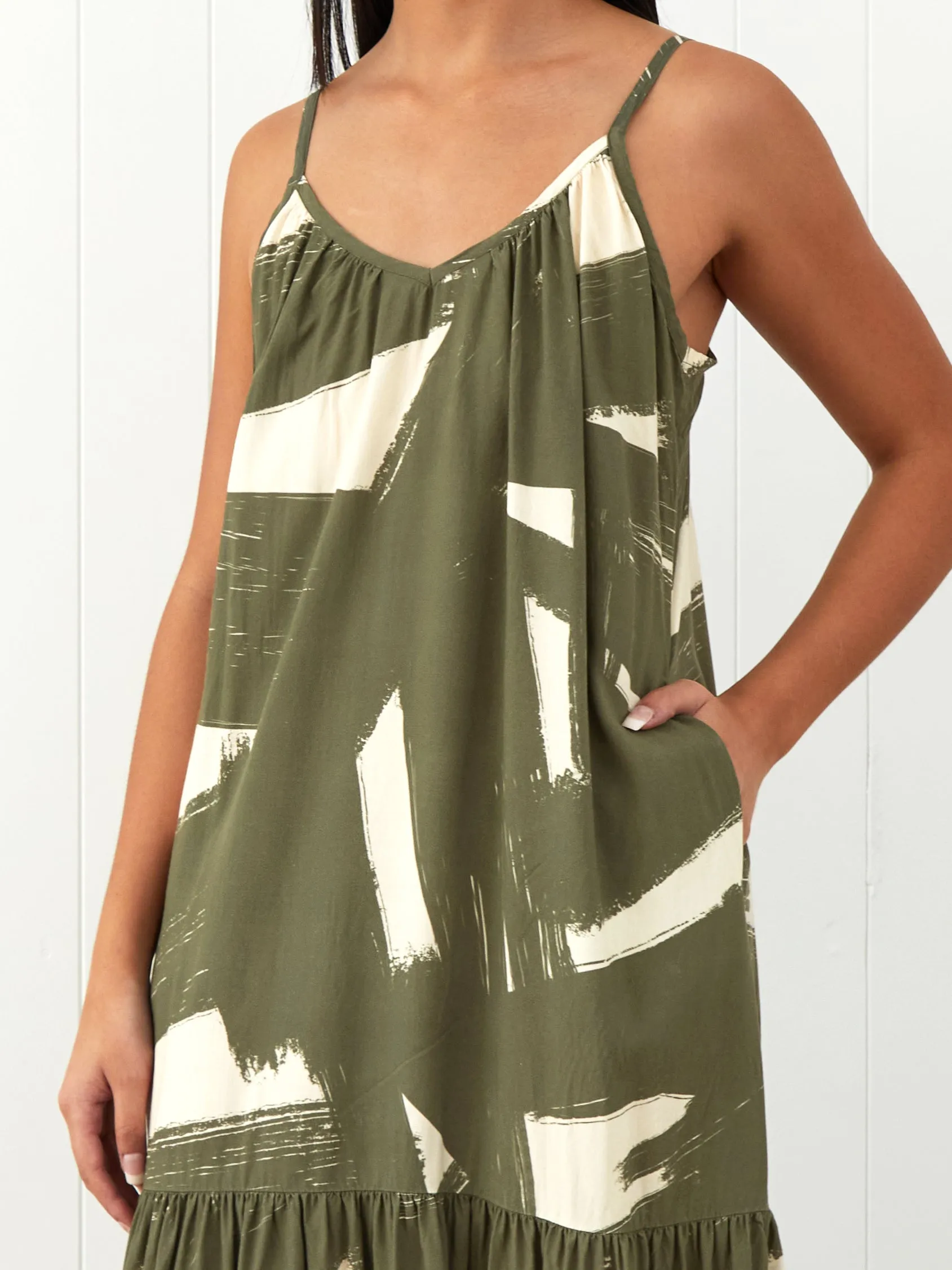 Belize Modal Strappy Dress in Olive Natural