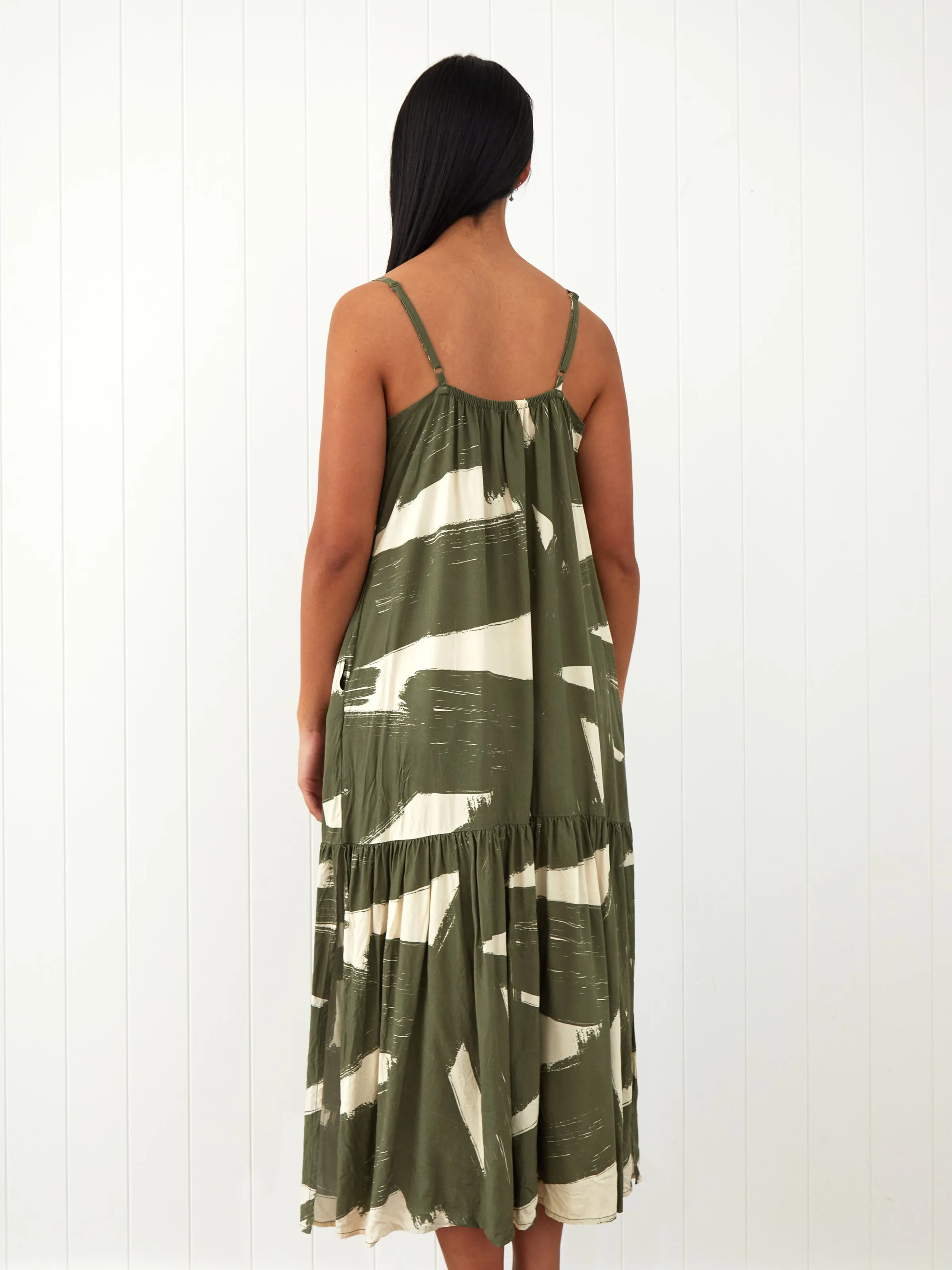 Belize Modal Strappy Dress in Olive Natural