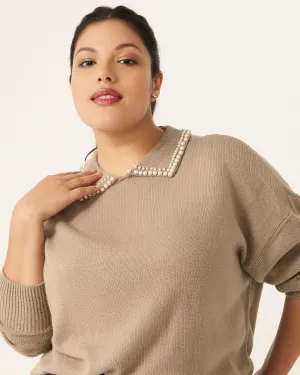 Beryl Pearl-Collar Sweater | Brown