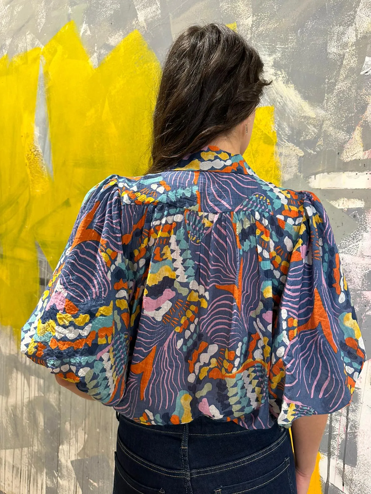Bright Balloon Sleeve Blouse