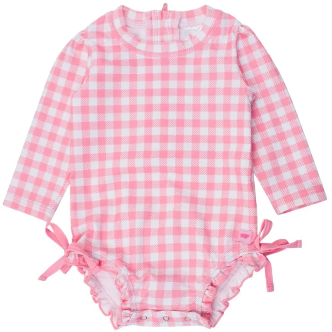 Bubblegum Gingham Long Sleeve One Piece Rash Guard