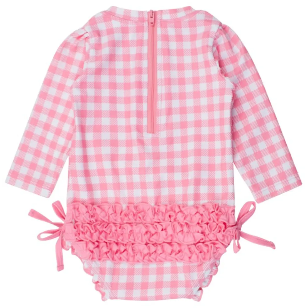 Bubblegum Gingham Long Sleeve One Piece Rash Guard