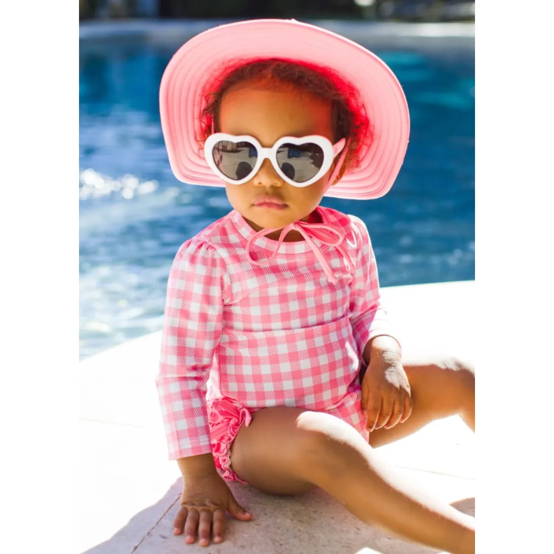 Bubblegum Gingham Long Sleeve One Piece Rash Guard