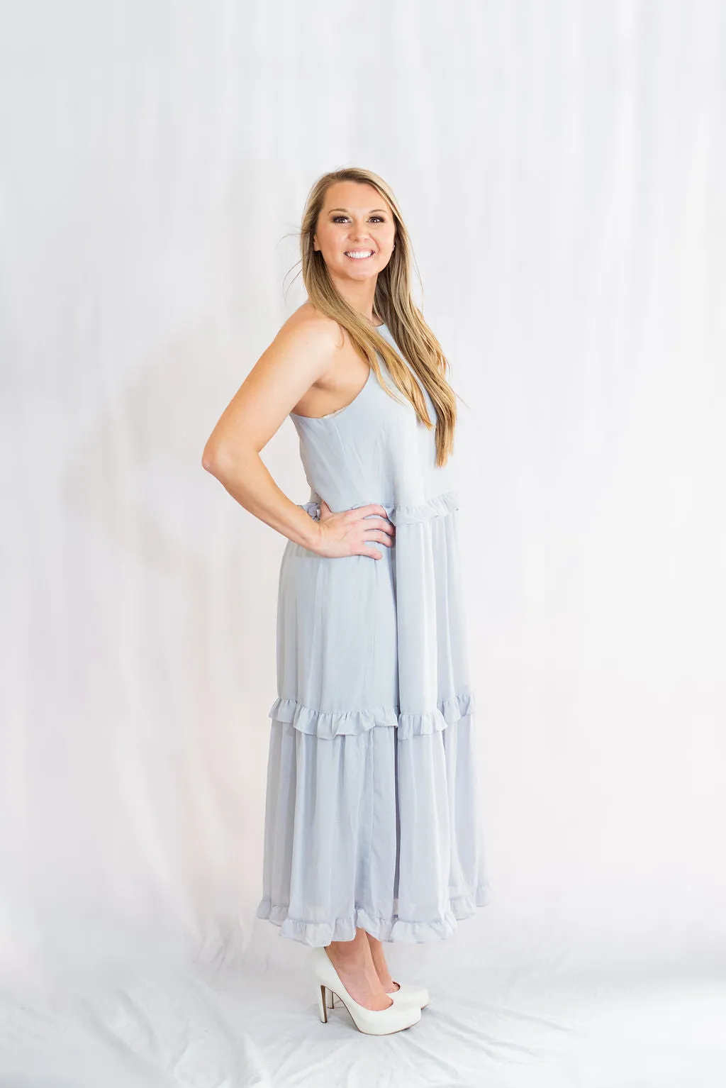 Cami Woven Midi Dress with Ruffled Detail by She   Sky