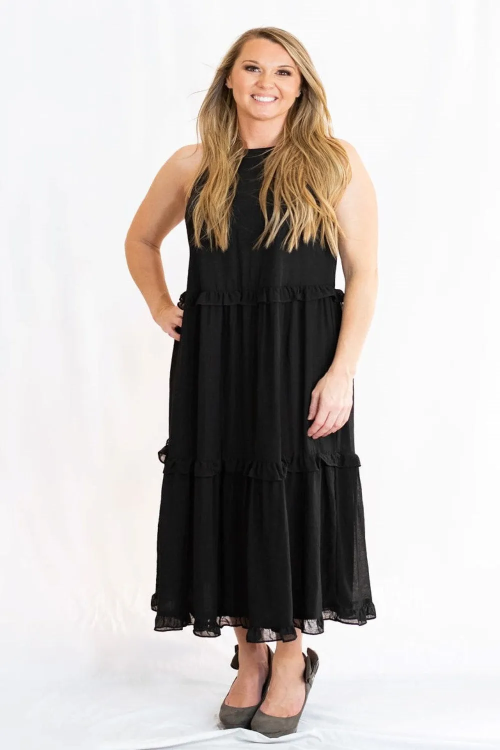 Cami Woven Midi Dress with Ruffled Detail by She   Sky
