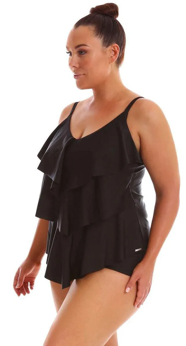 Capriosca Black 3 Tier Tankini Top