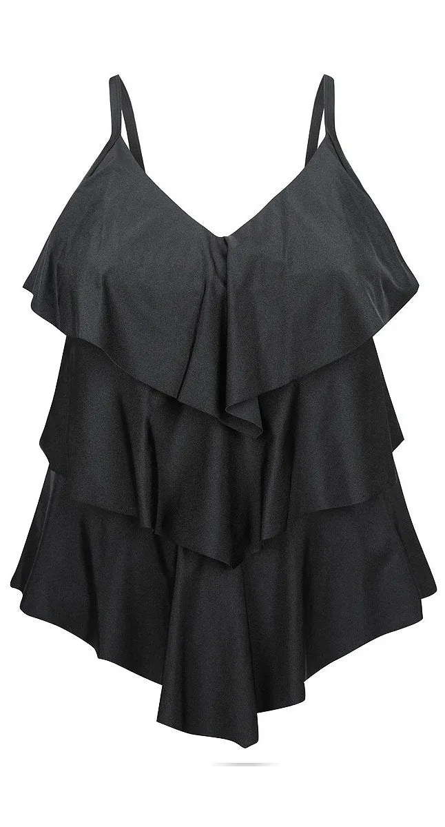 Capriosca Black 3 Tier Tankini Top
