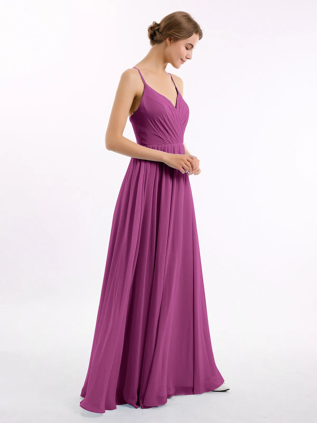 Chiffon Bridesmaid Dresses with Spaghetti Straps-Orchid Plus Size