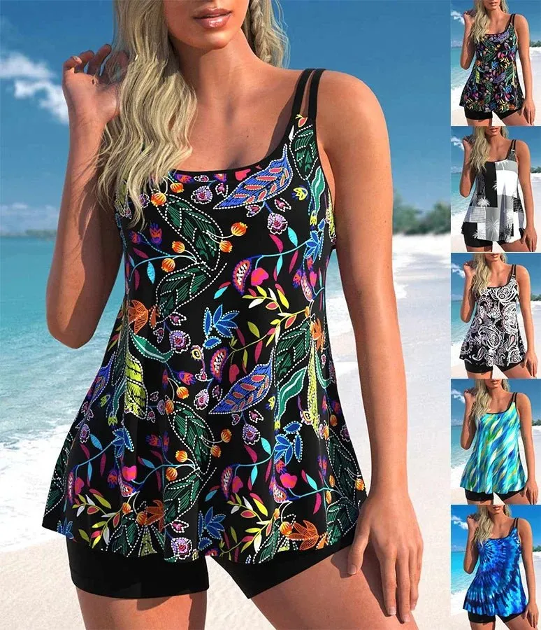 Colorful Botanical Printed Bikini Set for Women, S-6XL