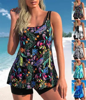 Colorful Botanical Printed Bikini Set for Women, S-6XL