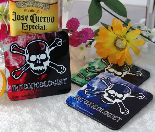 Cork Bottom Coasters - Intoxicologist Theme - 4"