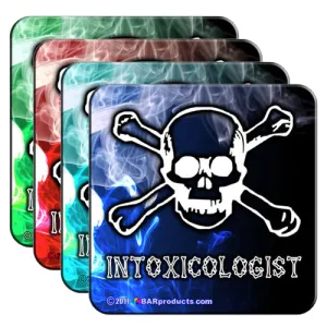 Cork Bottom Coasters - Intoxicologist Theme - 4"