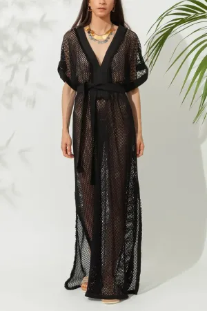 COTTON FISHNET KAFTAN "PETRA" BLACK