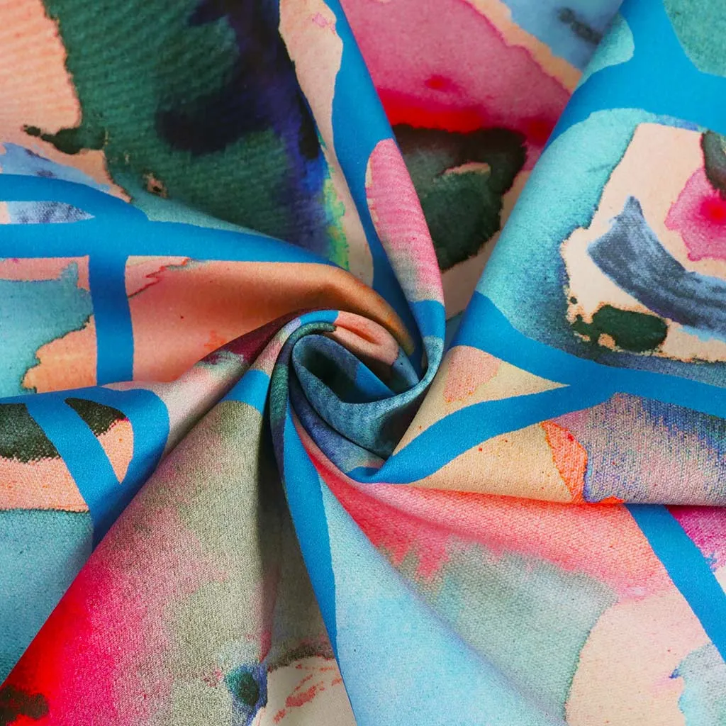 Cotton Satin - Blue Resonate Neon Woven Fabric by Nerida Hansen