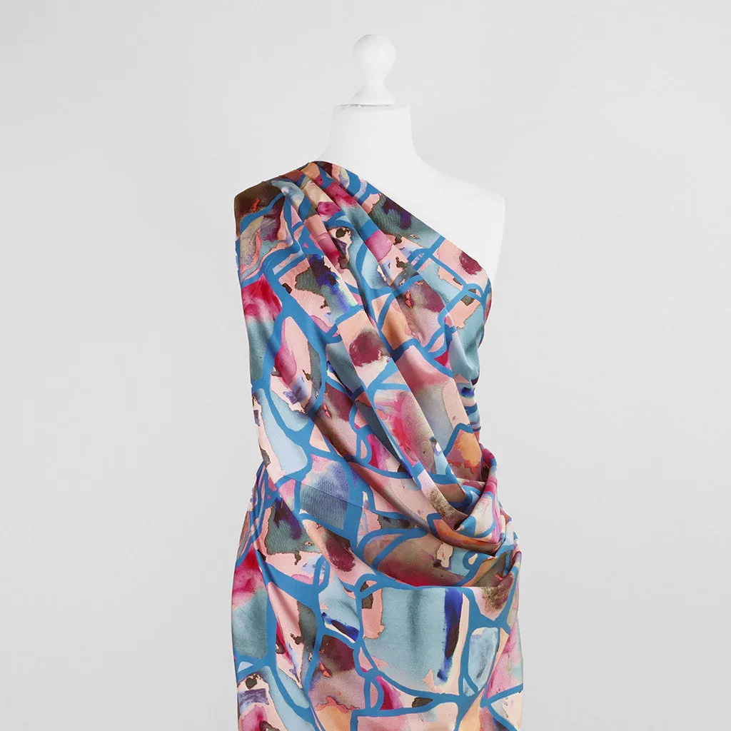 Cotton Satin - Blue Resonate Neon Woven Fabric by Nerida Hansen