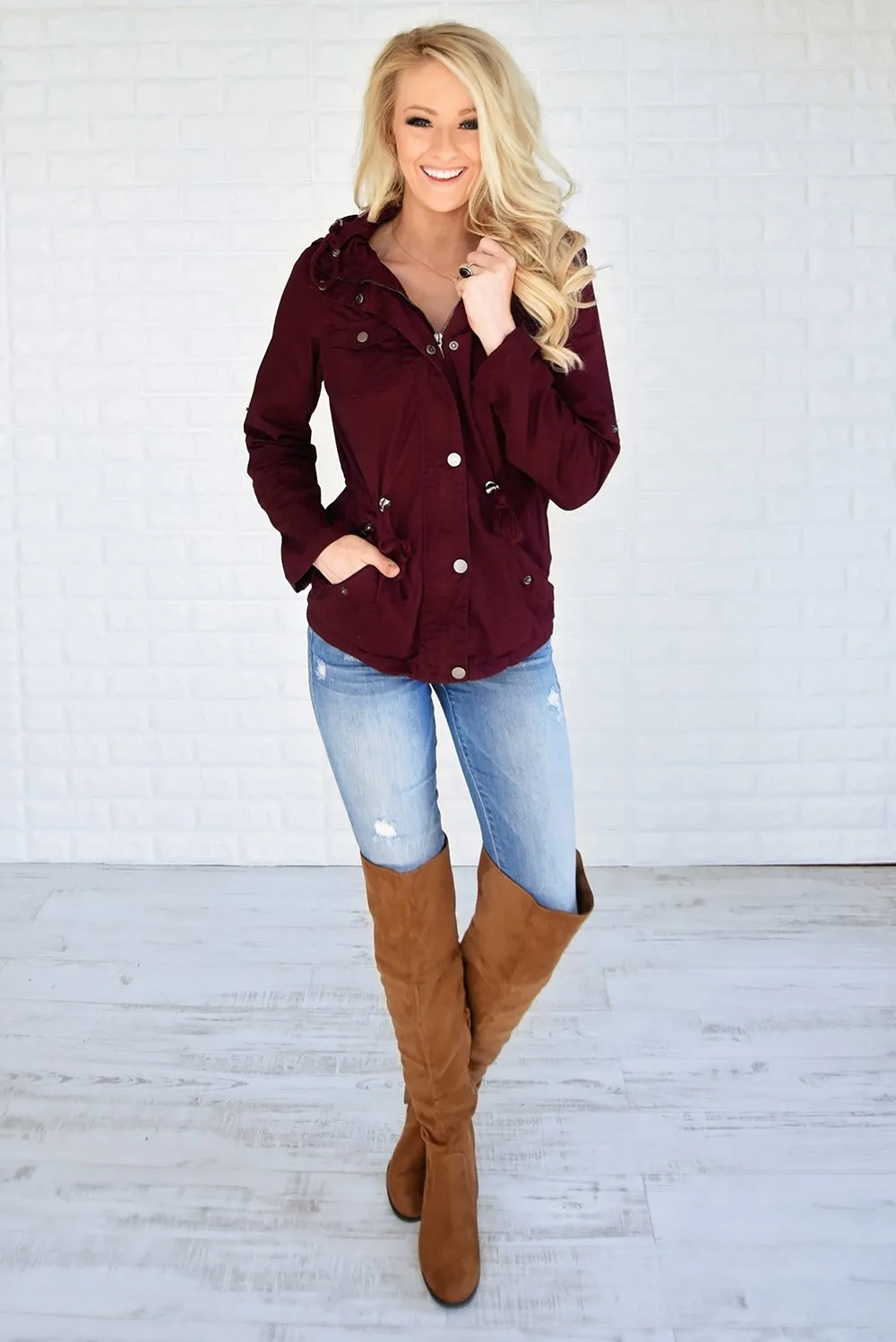 Crisp Leaves & Cool Breeze Fall Jacket ~ Burgundy