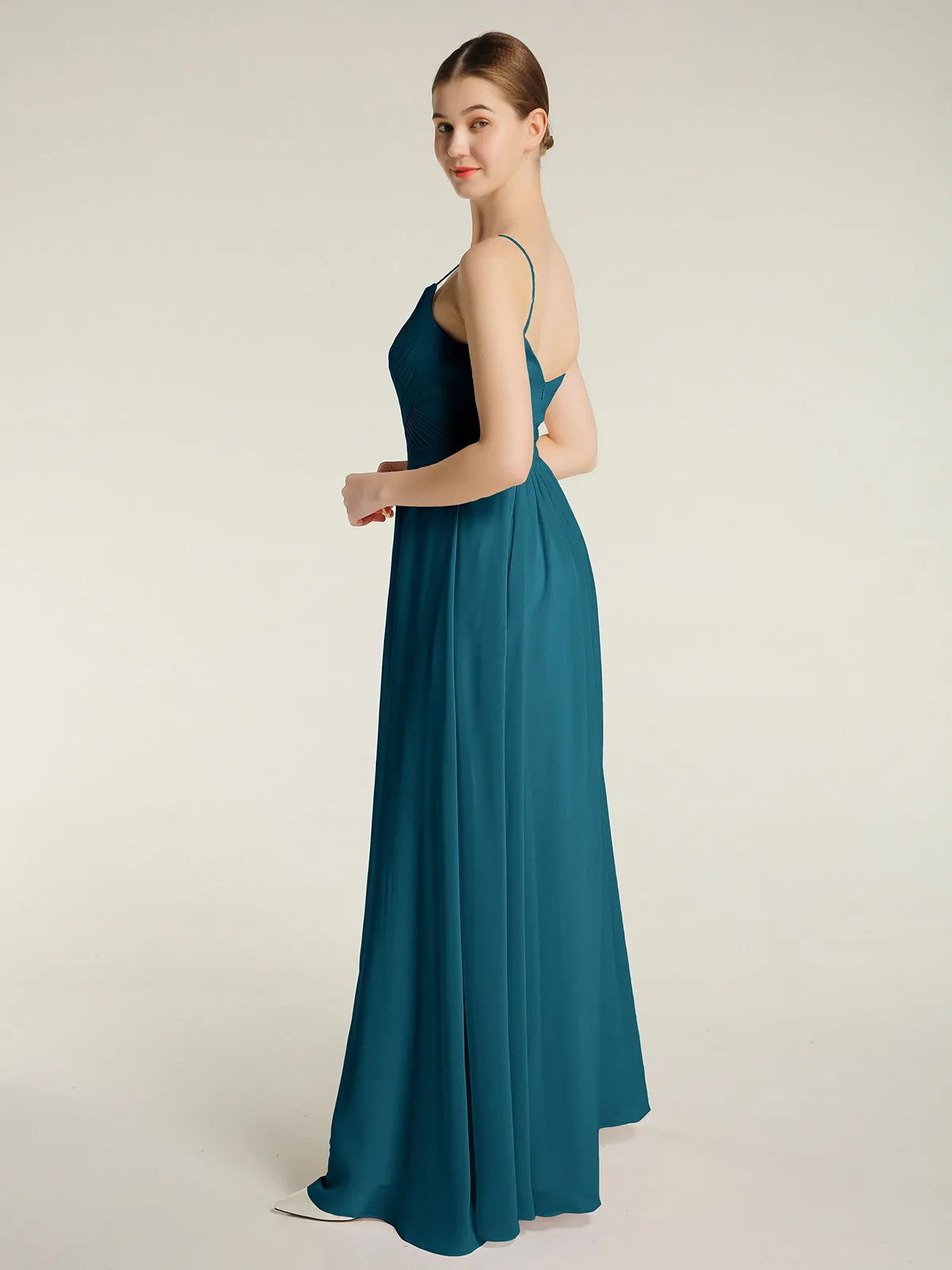 Cross Pleated Bodice Spaghetti Strap Dresses Ink Blue Plus Size