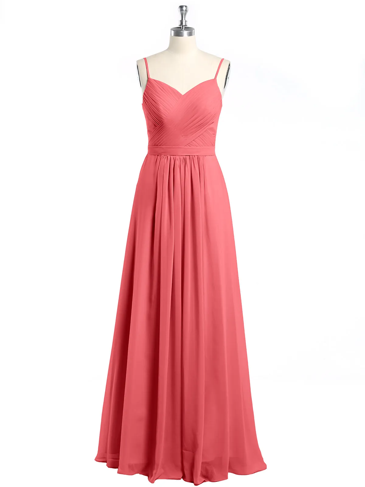 Cross Pleated Bodice Spaghetti Strap Dresses Watermelon Plus Size