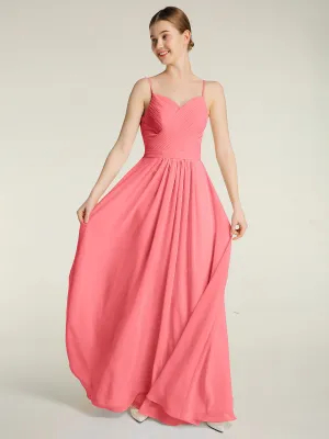 Cross Pleated Bodice Spaghetti Strap Dresses Watermelon Plus Size