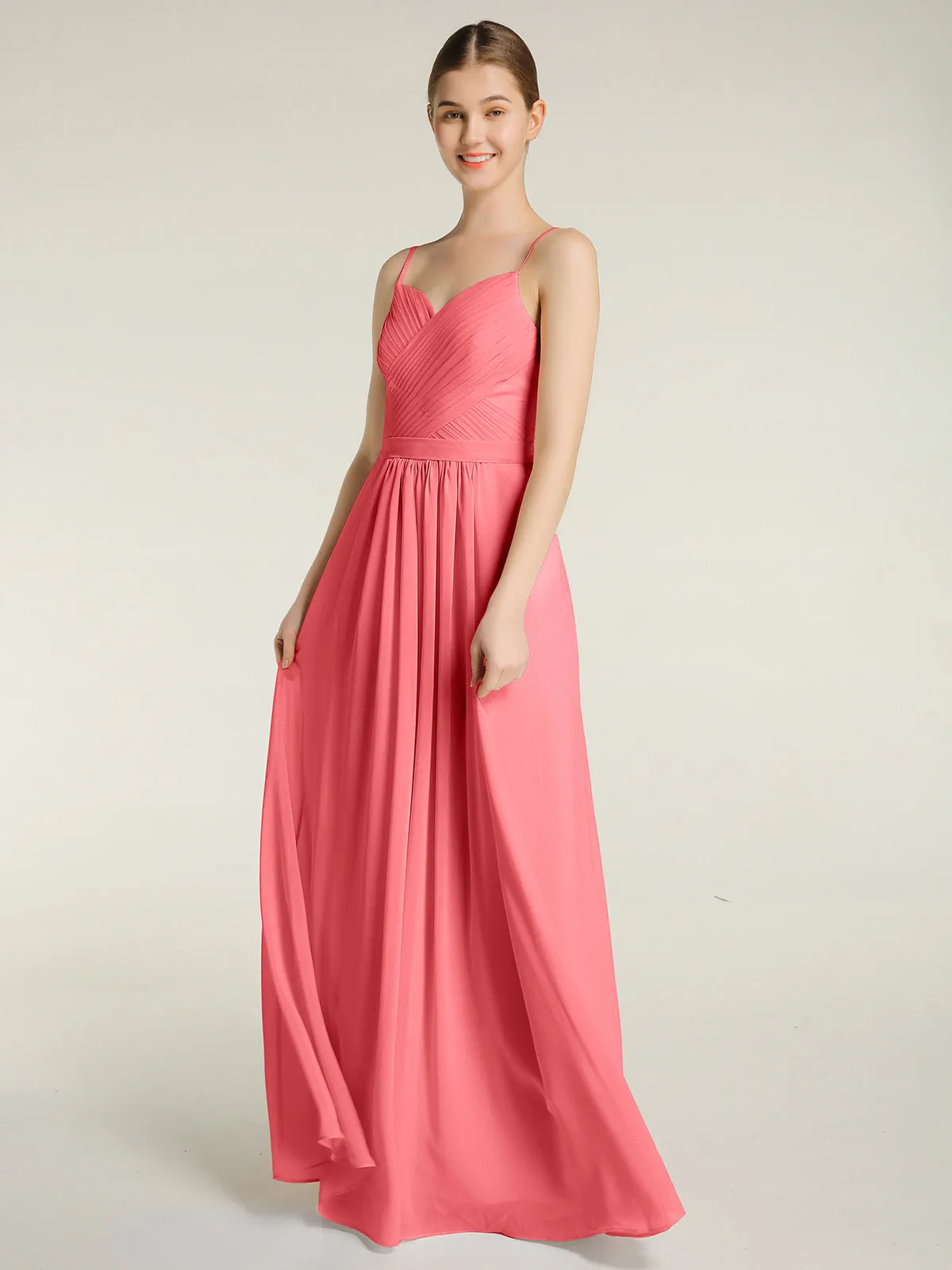 Cross Pleated Bodice Spaghetti Strap Dresses Watermelon Plus Size