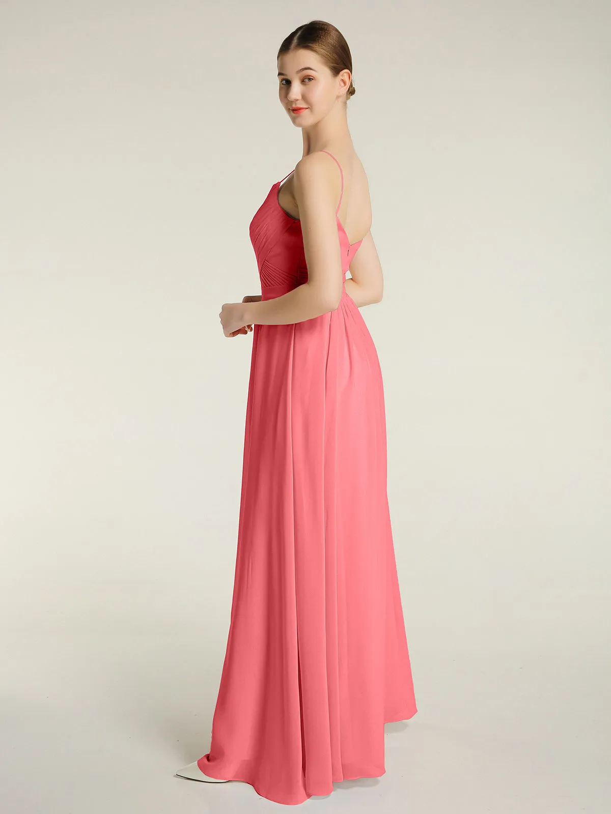 Cross Pleated Bodice Spaghetti Strap Dresses Watermelon Plus Size