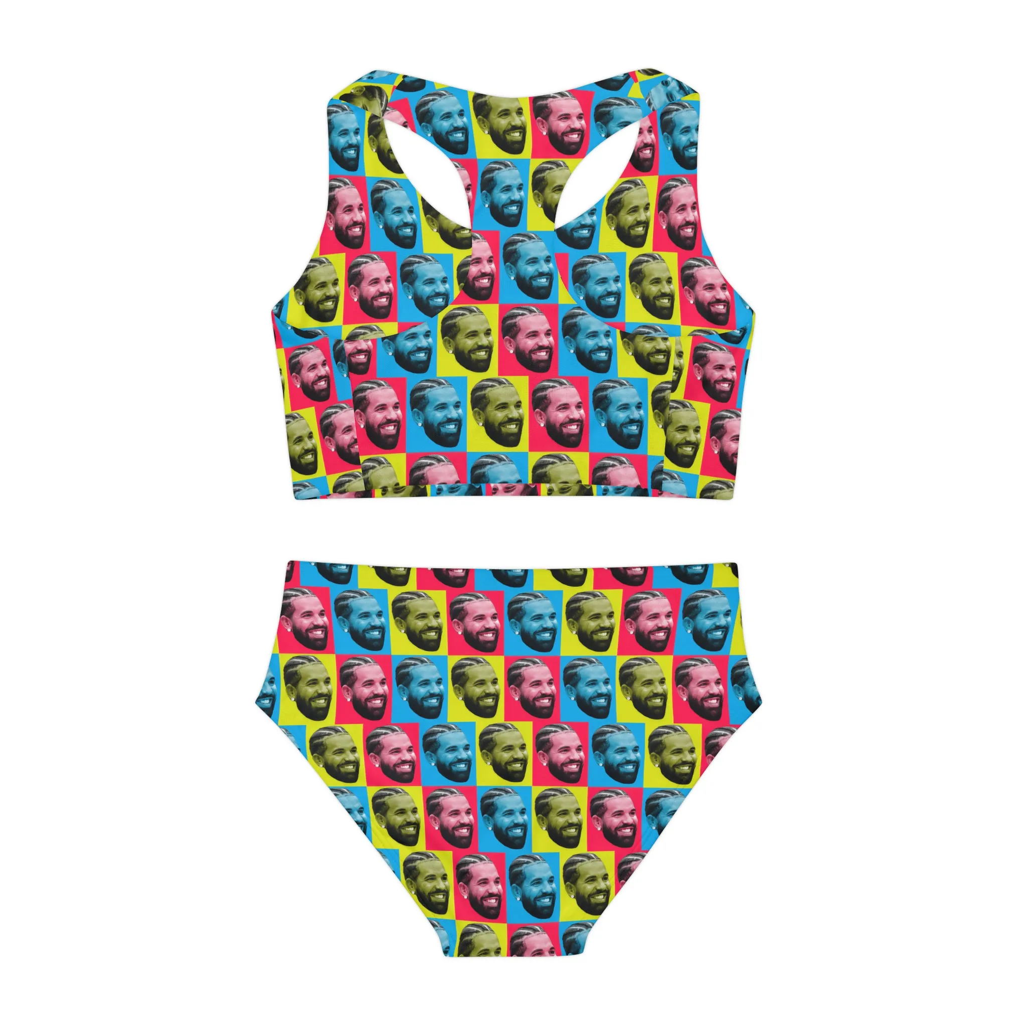 Drake Colored Checker Faces Girls Two Piece Swimsuit