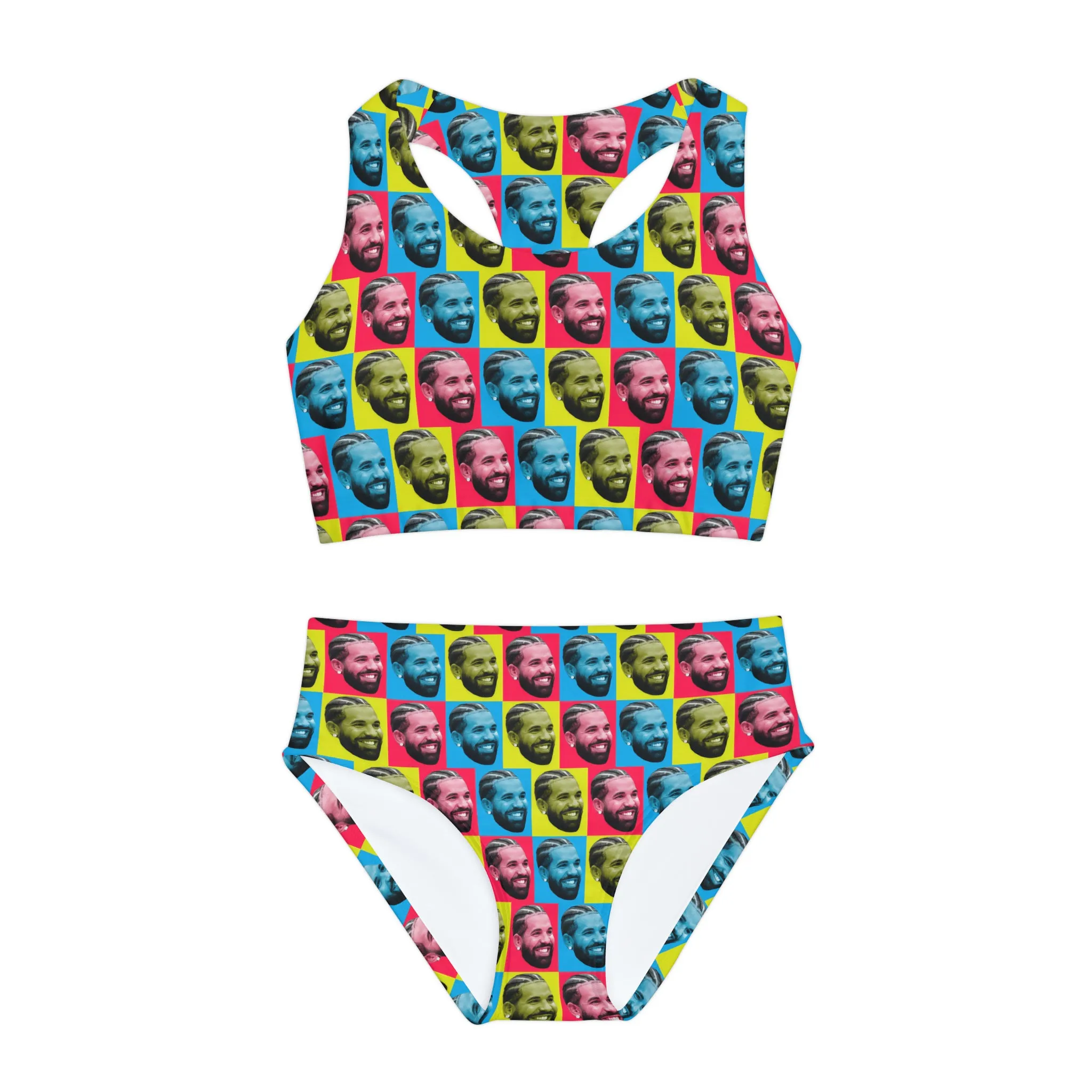 Drake Colored Checker Faces Girls Two Piece Swimsuit