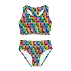 Drake Colored Checker Faces Girls Two Piece Swimsuit