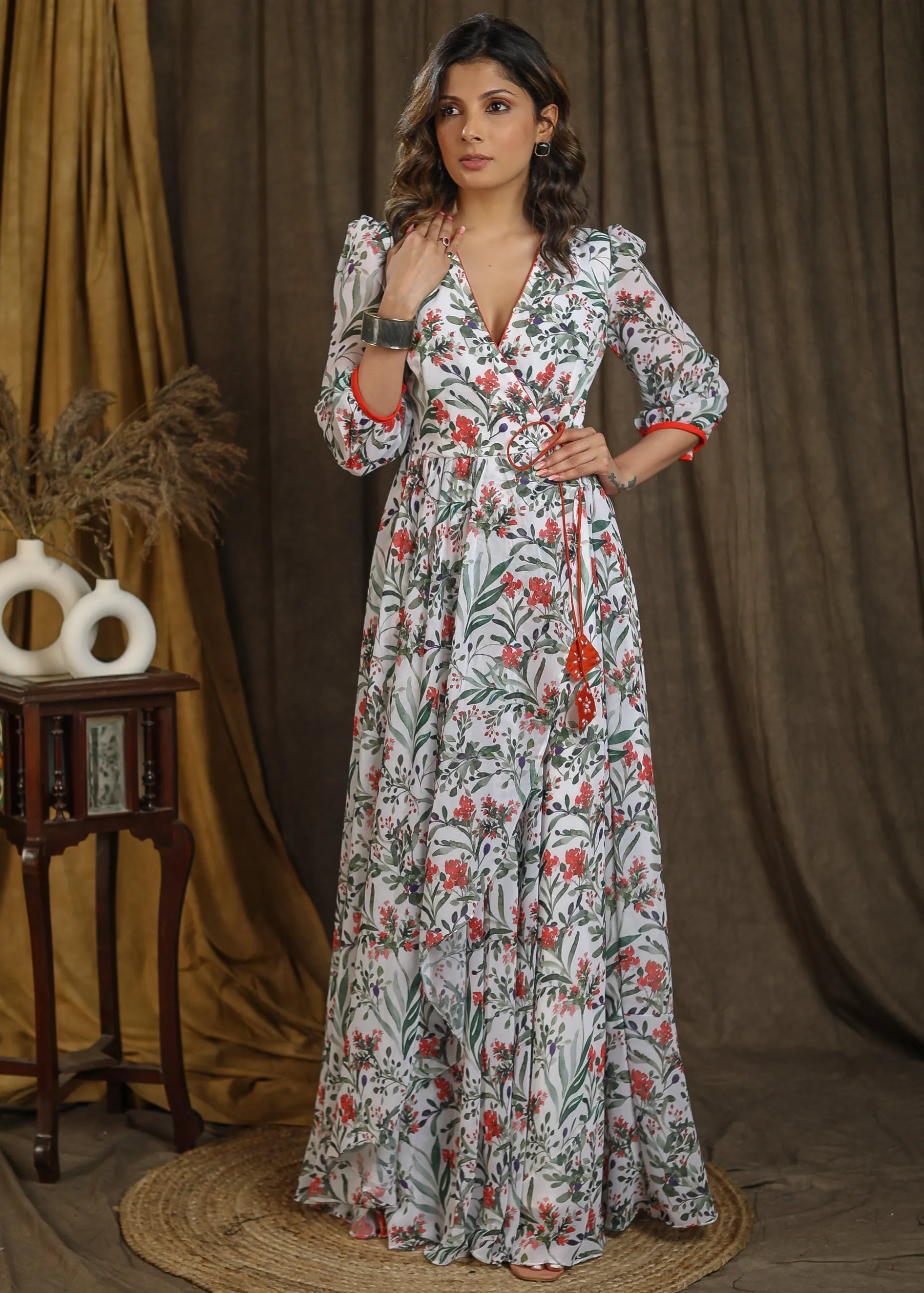 Elegant printed asymetrical maxi dress