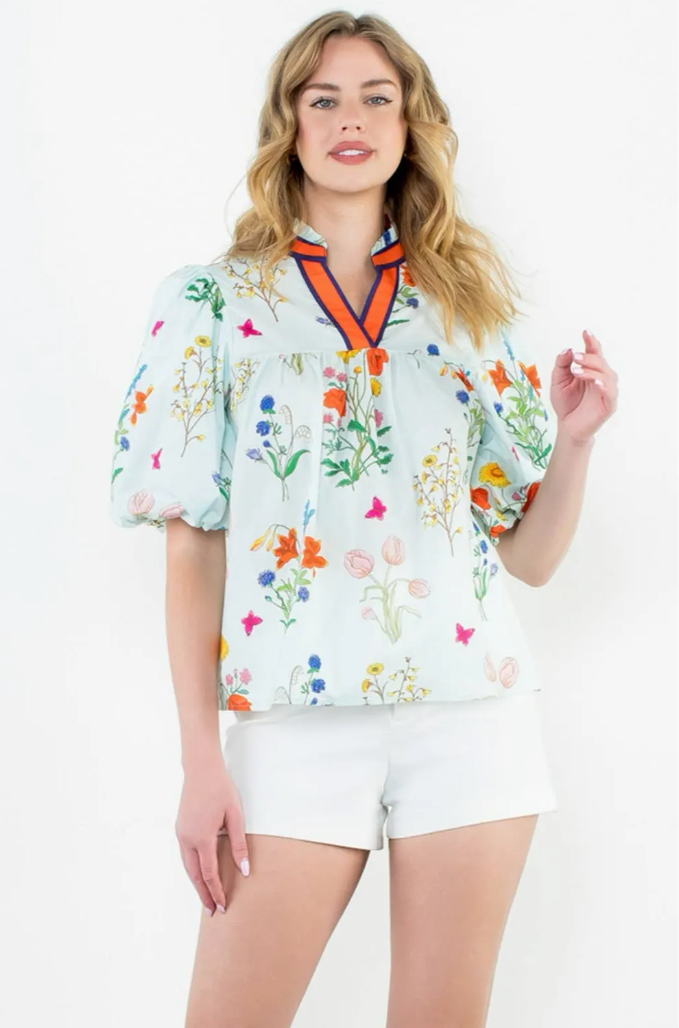 Eliza Puff Sleeve Floral Top: THML