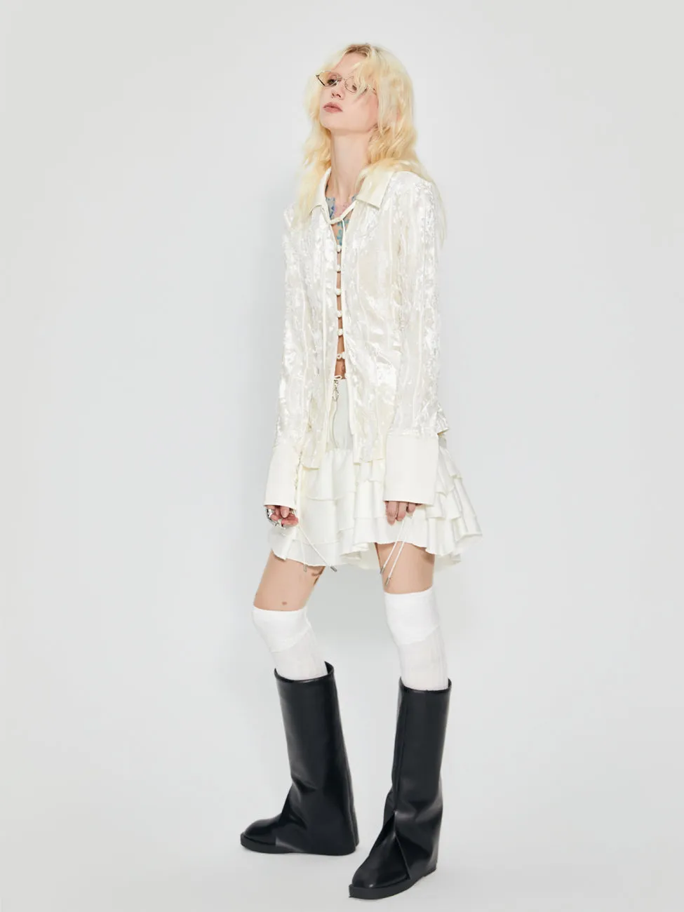 Embroidery Lace Elegant Long-Cuffs Blouse