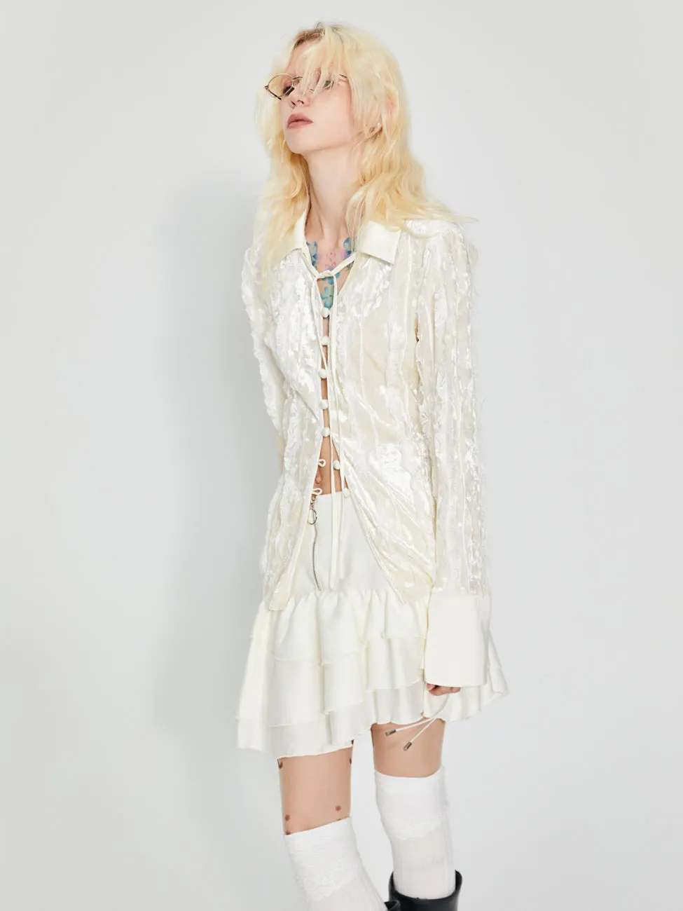 Embroidery Lace Elegant Long-Cuffs Blouse